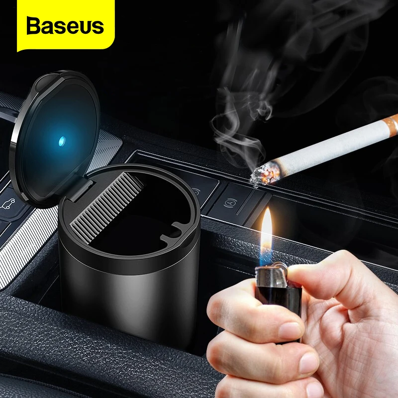 Baseus LED Light Car Ashtray High Flame Retardant Auto Ashtray Fireproof Material Easy Clean Fit Most Cup Holder Ashtray|Car Ashtray| - AliExpress