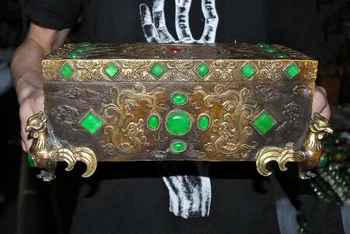 

wedding decoration13"Old Royal Dynasty Bronze inlay Green jade Gem Dragon phoenix pillow Occipital