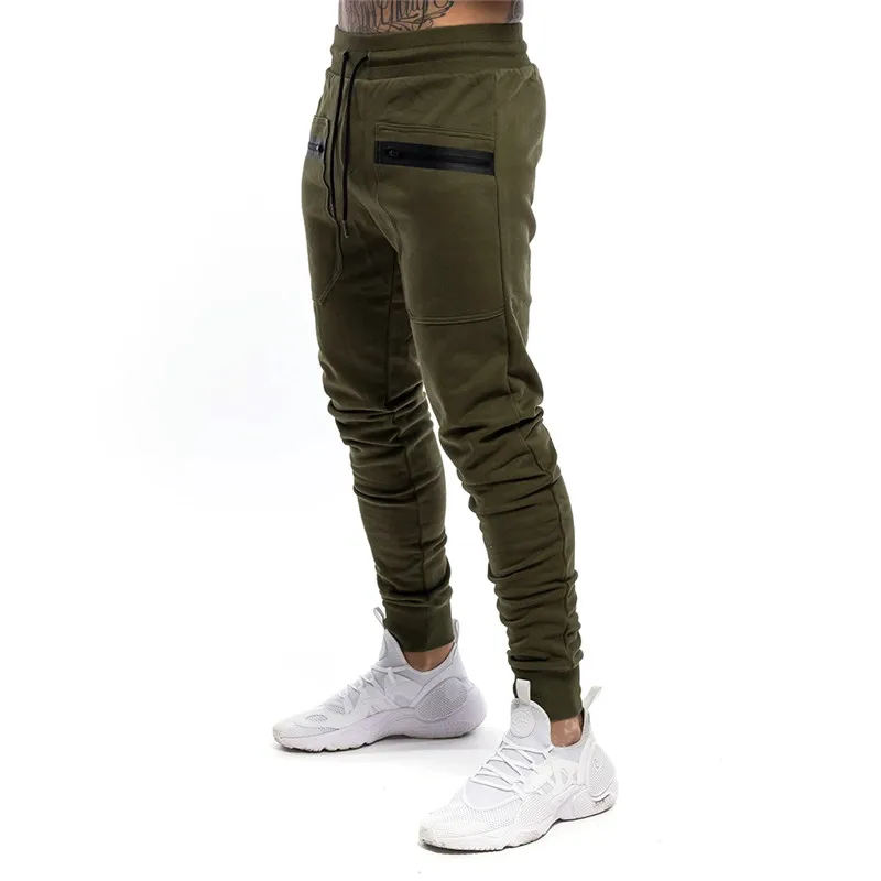 Army green Новинка, Мужские штаны для бодибоулинга, спортивные штаны на молнии, штаны, одежда, хлопковые брюки, повседневные эластичные штаны для бега - Цвет: Army green