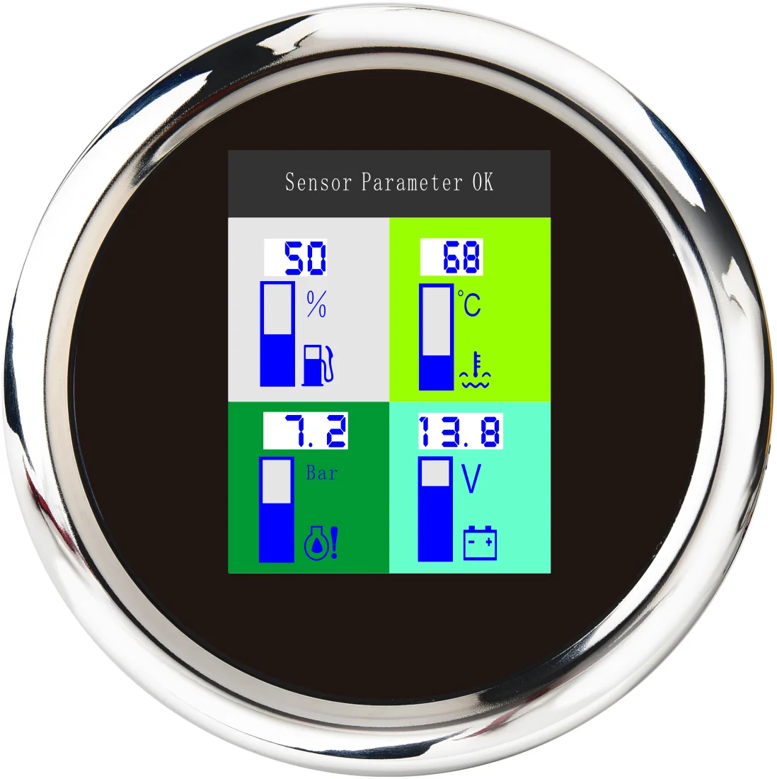 

Popular 4 in 1 Auto Marine Multi-function Gauges Voltmeter 9~32V Fuel Level Water Temp Oil Pressure 10 Bar With Alarm