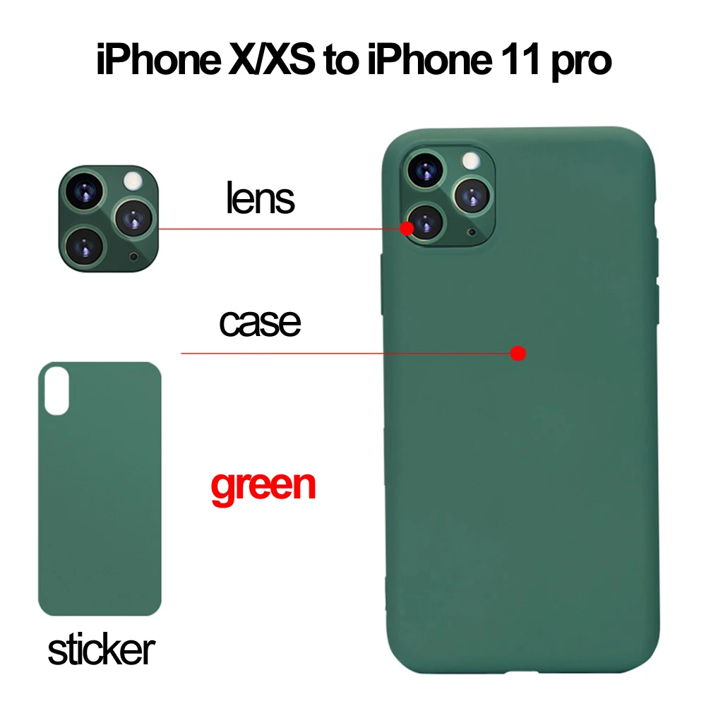 green X Поддельные объектив камеры протектор задняя пленка стикер чехол для телефона для iPhone X XR Xs Макс секунды изменить iPhone 11 Pro Max - Цвет: green X