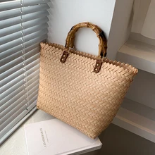 

с доставкой Bamboo portable High Capacity Weave Straw Rattan Crossbody Shoulder Bags For Women 2021 Summer Beach Handbags Purses