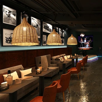 

Rattan Weaving Pendant Lights Hanglamp Home Decor Rural Style Loft Hanging Lamp Handmade Bamboo Restaurant Cafe Dining Room Bar