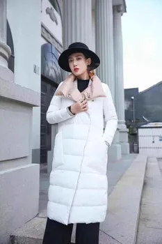 

LUZUZI Women Double Sided Down Long Jacket Winter Turtleneck White Duck Down Coat Double Breasted Warm Parkas Snow Outwear