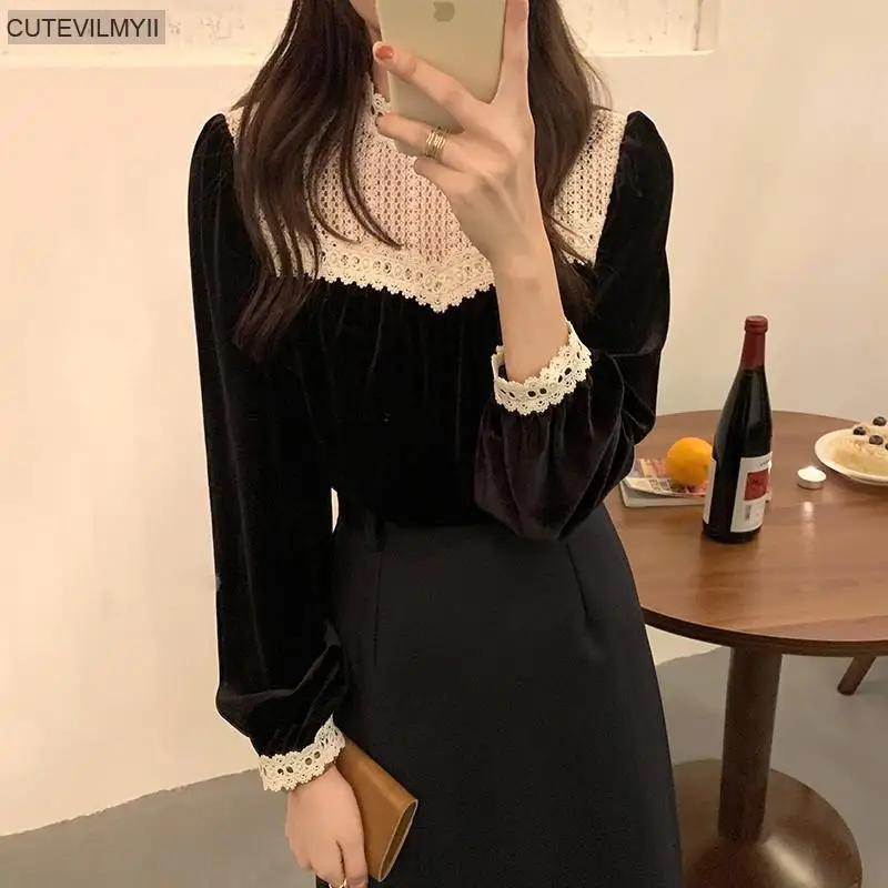 2021 Spring Women Ruffled Long Sleeve Shirt O Neck Pullover Sleeveless Vest Office Casual Knitted Vests Two Pieces Set lingerie set