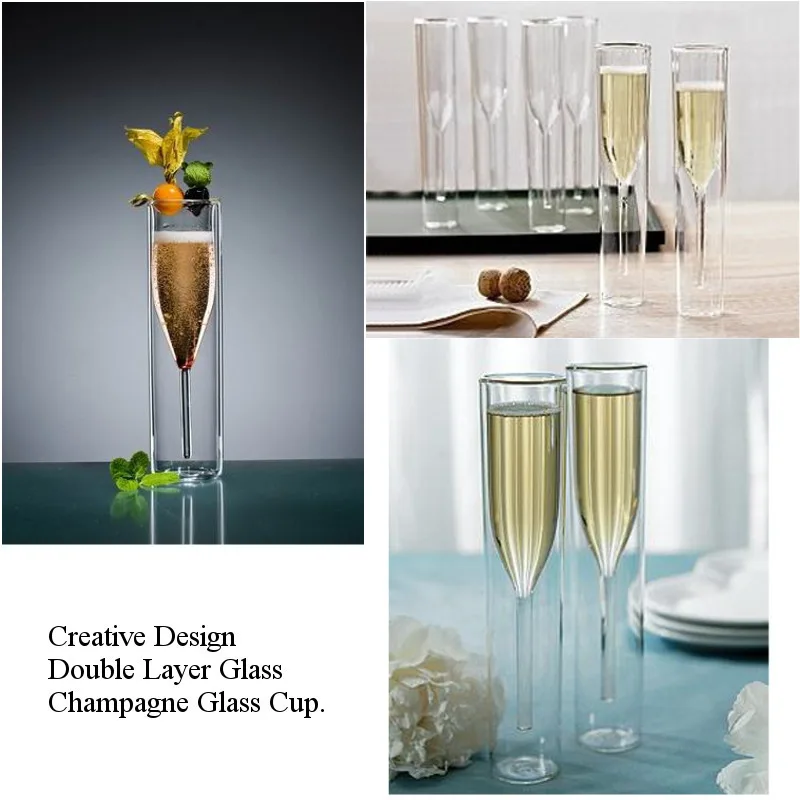 2 шт. хрустальные бокалы для шампанского стеклянные стаканы с двойными стенками бокалы Коктейльные стеклянные панель для свадьбы клуб креативные посуда для напитков подарки