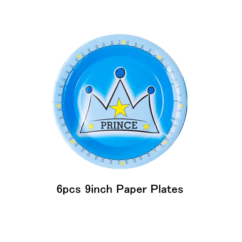 9 inch Plate(6pcs) Вечеринка для мальчика день рождение синий принц корона вечерние украшения Дети одноразовые посуда бумажные тарелки чашки соломинки мальчик ребенок душ Декор - Цвет: 9 inch Plate(6pcs)