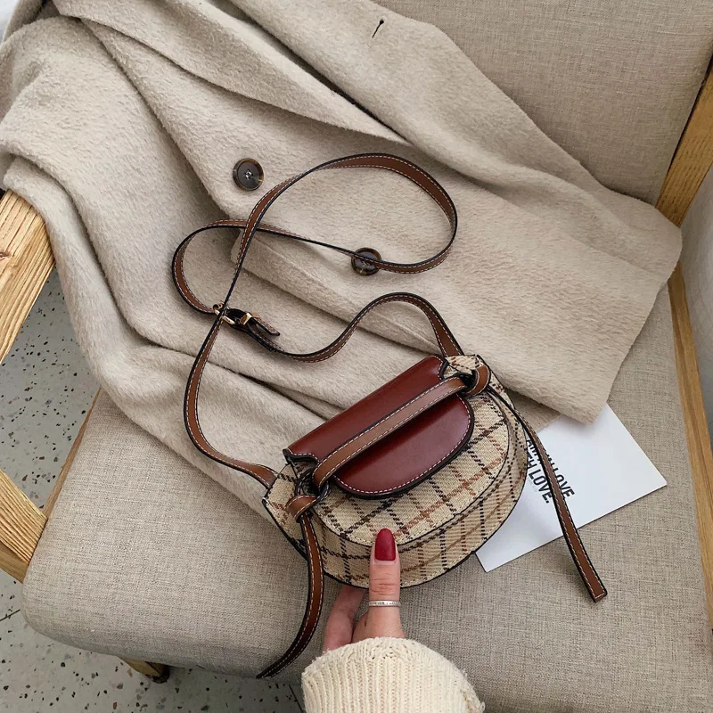 

Women Handbag 2019 New Famous Luxury Designer Brand Fashion Plaid Crossbody Messenger Bag Selling Mini Saddle Vintage Tote Bag