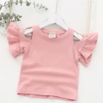 

Summer Kids Baby Girls Off Shoulder T Shirts Tops Ruffles Short Sleeve Solid Pullover T Shirts