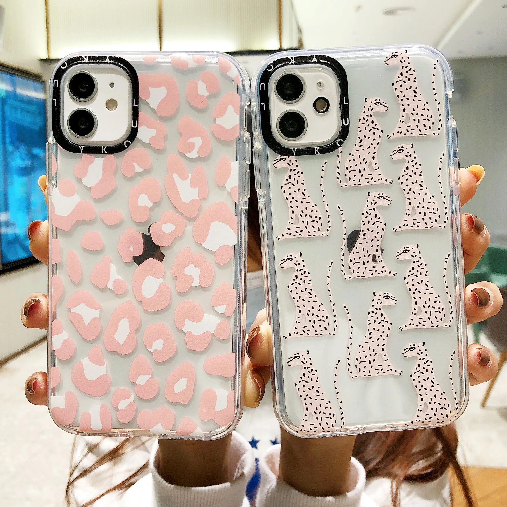 Gimfun Pink Leopard Print Phone Case for iPhone 11 12 Mini Pro Max XS XR 7 8 Plus Retro Clear Soft Tpu Cover | Мобильные телефоны и