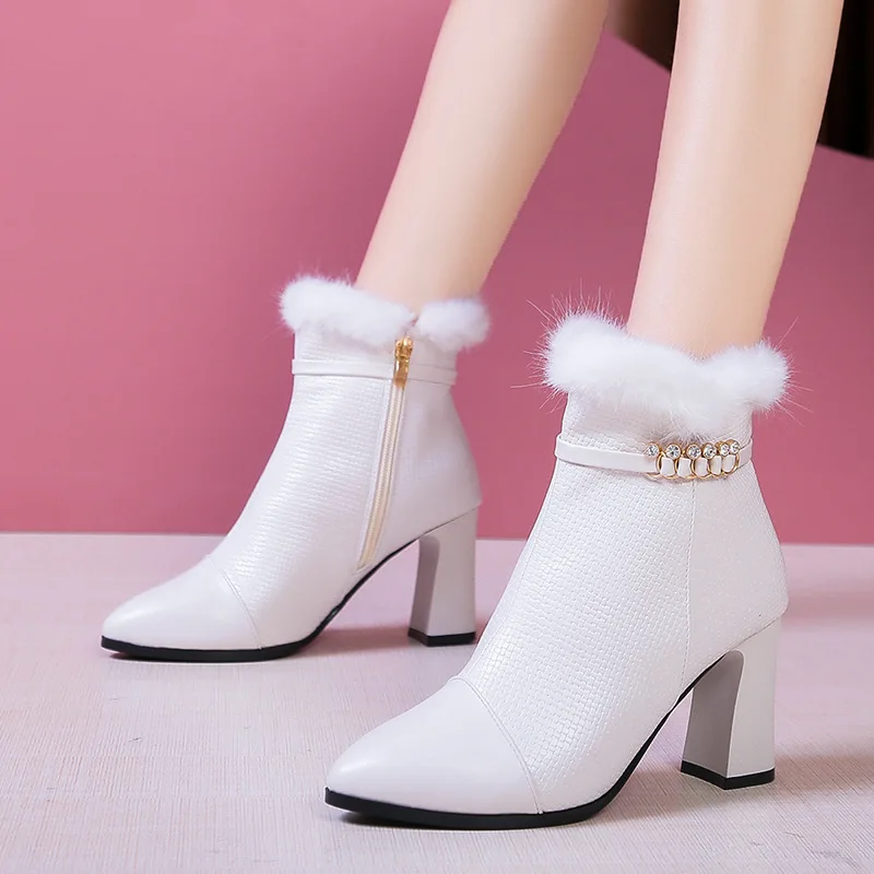 

Winter Boots Genuine Leather Wedge Heels Women Snow Boots Famale Non-slip Warm Fur Ankle Boots Women's Casual Shoes J12-39