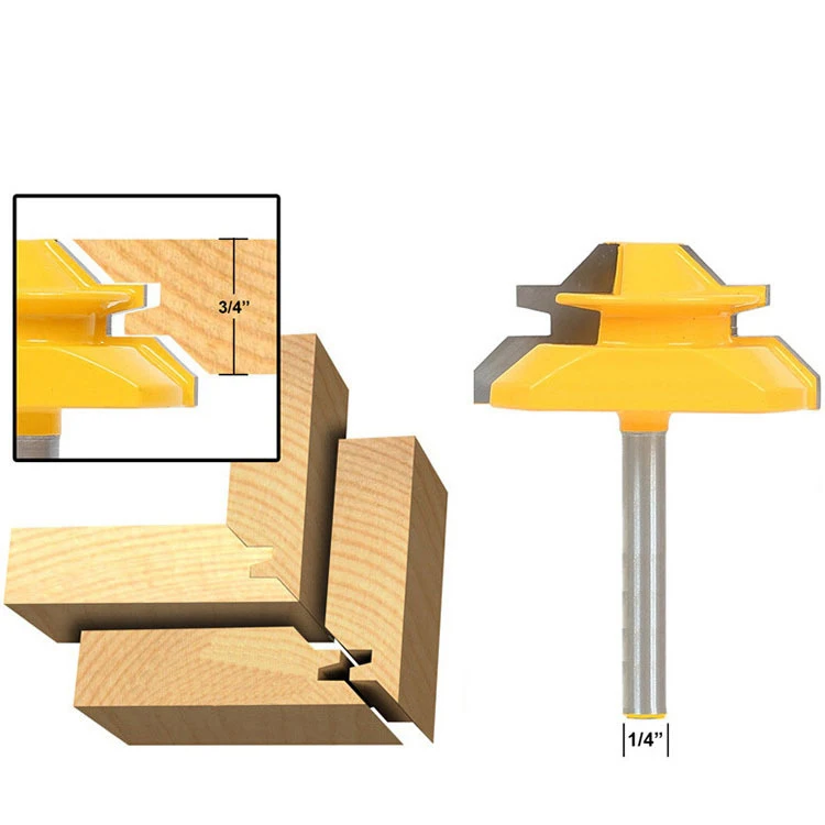 

free shipping 1PC 6.35mm Shank Medium Lock Miter Router Bit - 45 Degree Stock woodworking milling cutter/milling tools /carb
