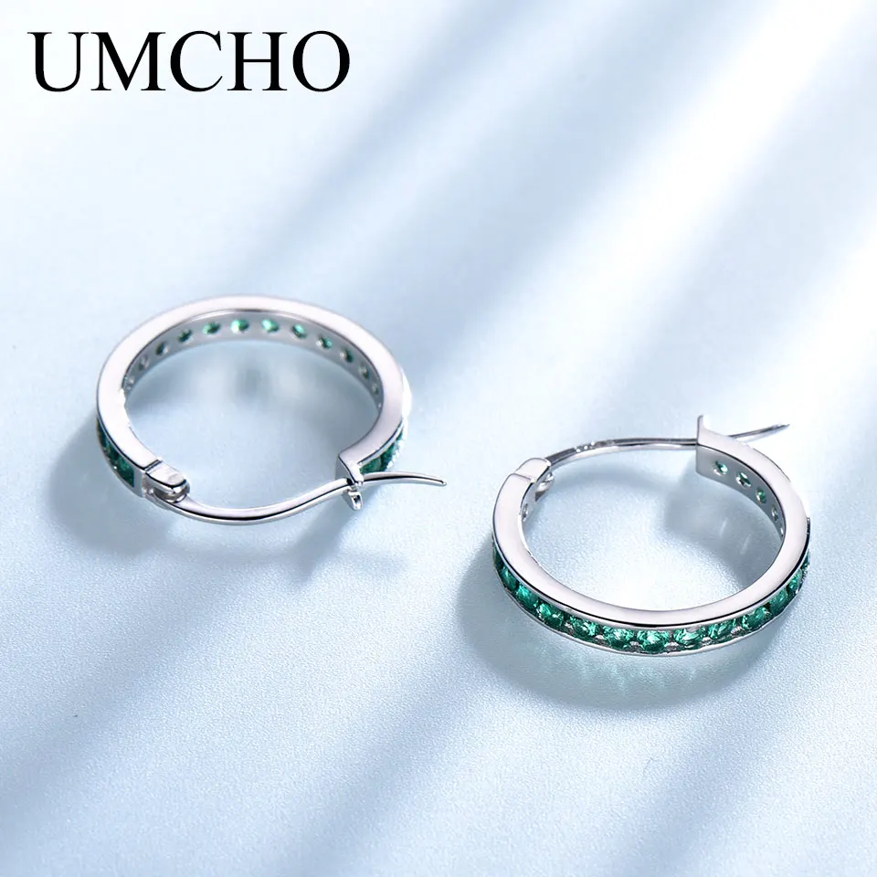 UMCHO Solid Silver 925 Jewelry Fine Green Created Nano Emerald Clip Earrings For Women Party Birthday Gifts Charms Fine Jewelry