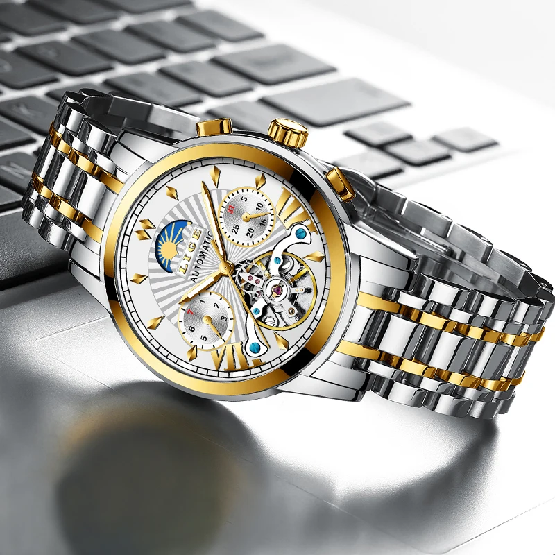 LIGE мужские s часы Топ люксовый бренд мода Tourbillon автоматические механические часы мужские водонепроницаемые часы со скелетом Montre Homme