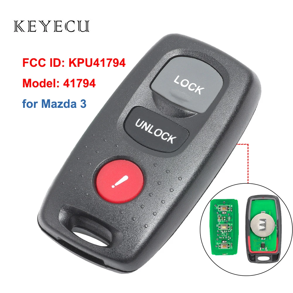 Keyecu удаленный Управление, автомобильные аксессуары, брелок 2+ 1 кнопки для Mazda 3 2007 2008 2009 FCC ID: KPU41794 модель#41794