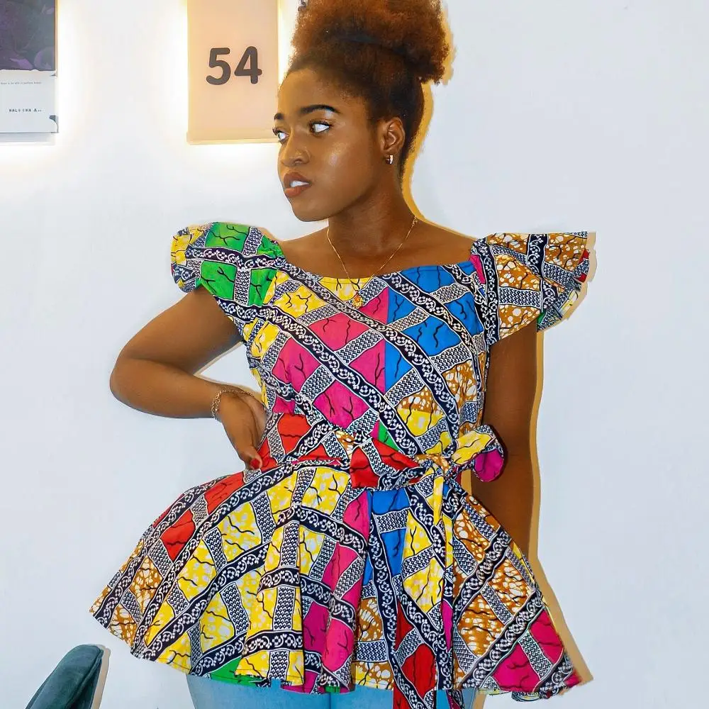 

African clothes for Women fashion top ankara print shirt one shoulder top african traditional clothing women high waist slim top