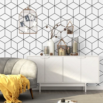 

Nordic style wallpaper black white lattice geometric pattern 3d stereo modern minimalist wall paper