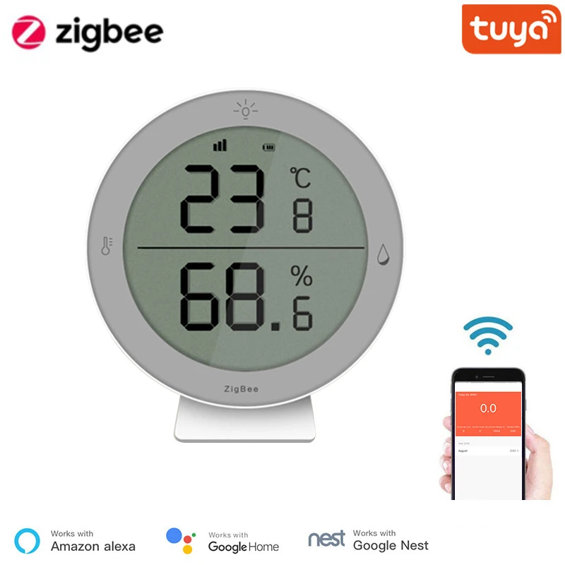 Датчик температуры и влажности Tuya ZigBee умный дом со светодиодным экраном работает