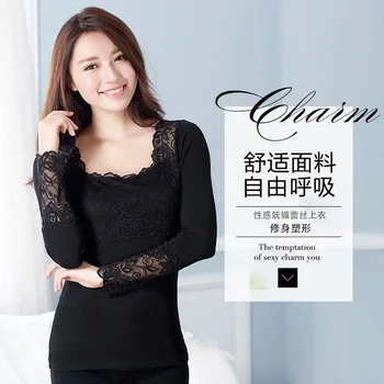 

Long thin goddess clothing v party led to cultivate morality base modal lace underwear female body warm coat