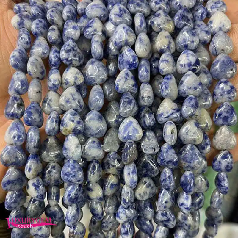 

Natural Sodalite Stone Loose Beads 10mm Smooth Heart Shape DIY Jewelry Accessories 38Pcs a3603