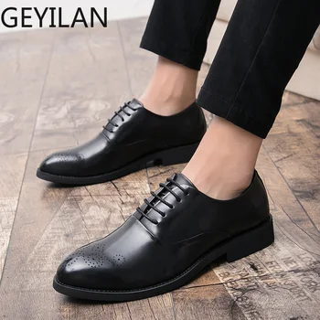

Brand Breathable Men's Oxford Shoes business Dress Shoes Men lace up Flats Fashion brogue Leather Casual Shoes suit Shoes o4