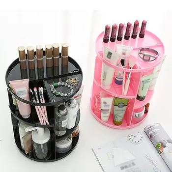 

360 Degree Rotating Cosmetic Storage Box Plastic Dressing Table Shelf Lipstick Skin Care Finishing Box Storage Rack