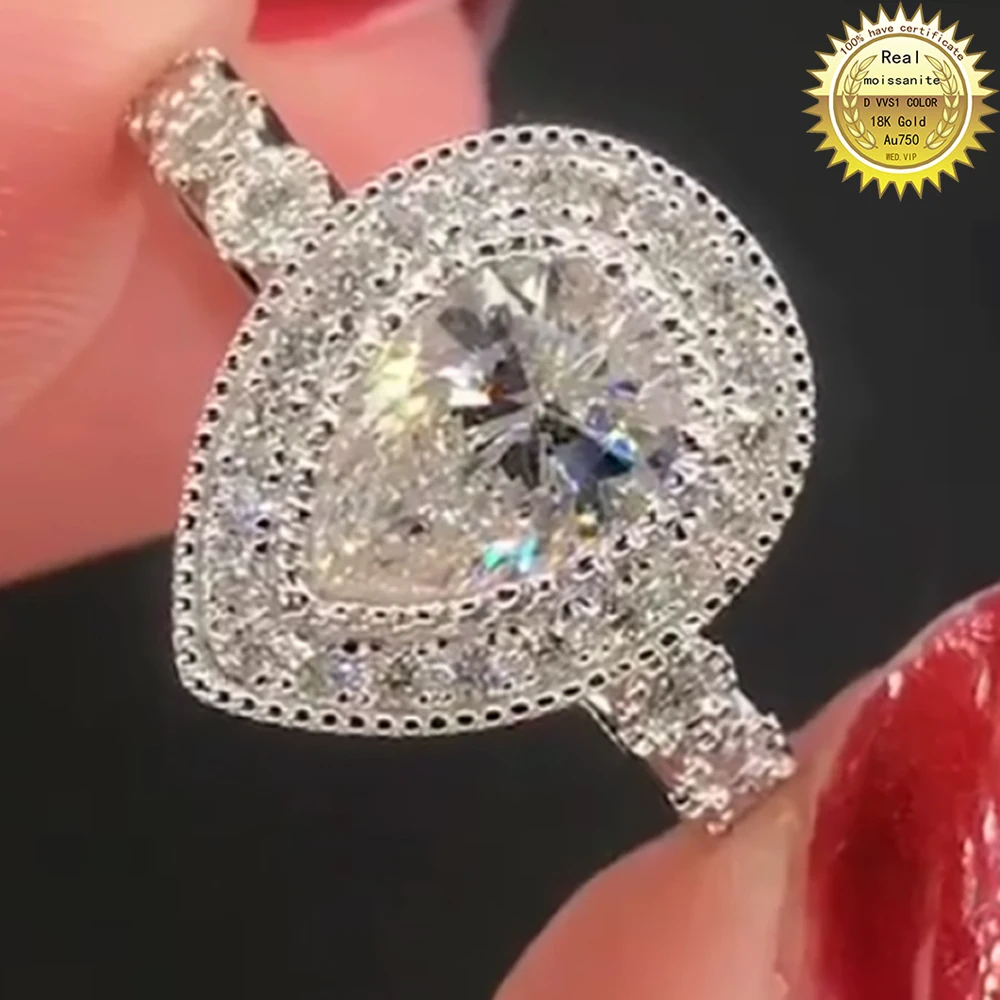 

14K Au585 White Gold Ring Women Wedding Party Engagement Ring 1 2 3 4 5 Carat Water Drop Pear Moissanite Diamond Elegant Trendy