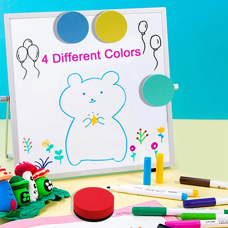 4 Borradores De Pizarra Blanca Magnéticos - Mini Tamaño, Colores Surtidos
