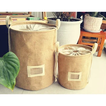

Storage Basket Natural Jute Dirty Cloth Collect Bag Laundry Bag Basket Cloth Storage Folding Organizer Waterproof Storage Box