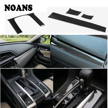 

Carbon Fiber Stickers For 10th Honda Civic 2018 2019 2017 2016 Gears Shifter panel Storage box Trim Strips Car Accessories