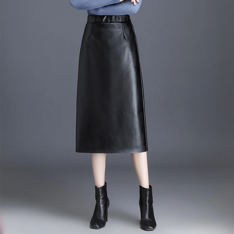 Модный стиль, прямая юбка, кожа, бюст, один темп, юбка для девушек, Джокер, бюст, юбка для высокой талии, сумка, бедра, Длинная кожаная юбка