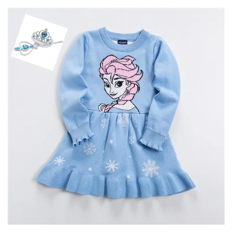 

Girl Autumn Winter Sweater Princess Dress Long Sleeve Cartoon Elsa Sofia Christmas Dress Knitted Dress