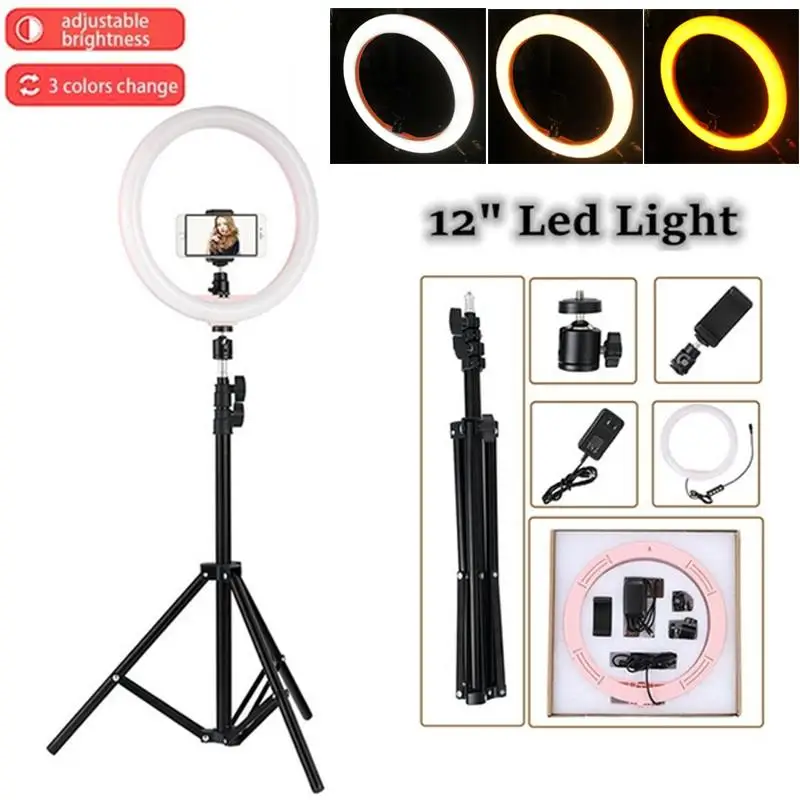 

LED Ring Light 2700K-5500K 24W Photo Studio 12" Light Photography Dimmable Video for Smartphone with Tripod Phone Holder