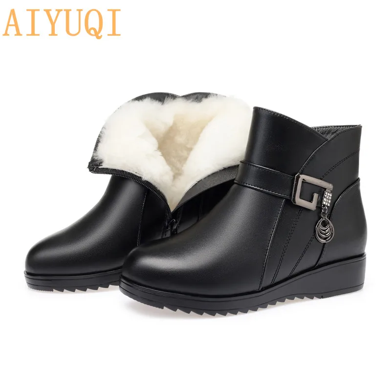 

AIYUQI Boots women shoes winter 2020 new flat ankle boots ladies winter boots big size 41 42 43 wool wram mother boots