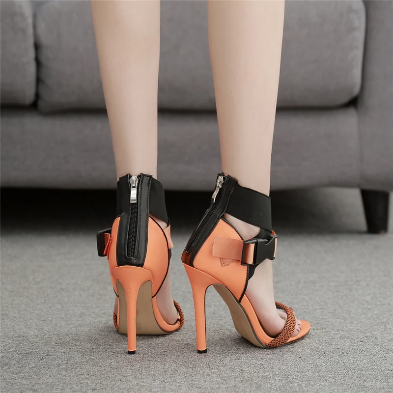 Летние женские босоножки на высоком каблуке 11,5 см; Stiletto Valentine; цвет оранжевый, зеленый; Туфли-гладиаторы на платформе; персиковые туфли; женские туфли-лодочки