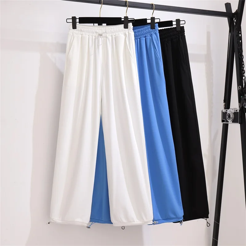 

Autumn Plus Size Soft Elastic Waist Women's Ankle Length Pants High Waist Bundle Foot Loose Cusaul Wide Leg Stretch Pants Mujer