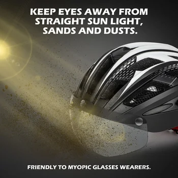 Bike Helmet Adult Men Women with Magnetic Goggles Sun Visor Bicycle Helmet with Rear Led Light Adjustable for Road Bike Cycling 4