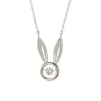 

Jade Rabbit Necklace Korean Smart Pendant Beating Heart S925 Sterling Silver Simple Animal Rabbit Clavicle Chain