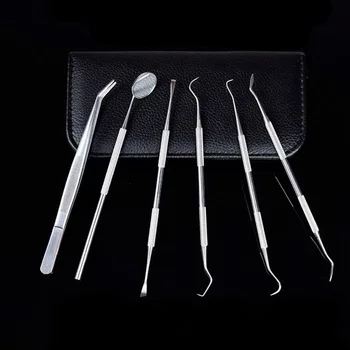 

6 Pcs/Set Stainless Steel Dentist Tool Teeth Clean Device Tweezer Mirror Dental Probe Dental Hygiene Oral Care H7JP