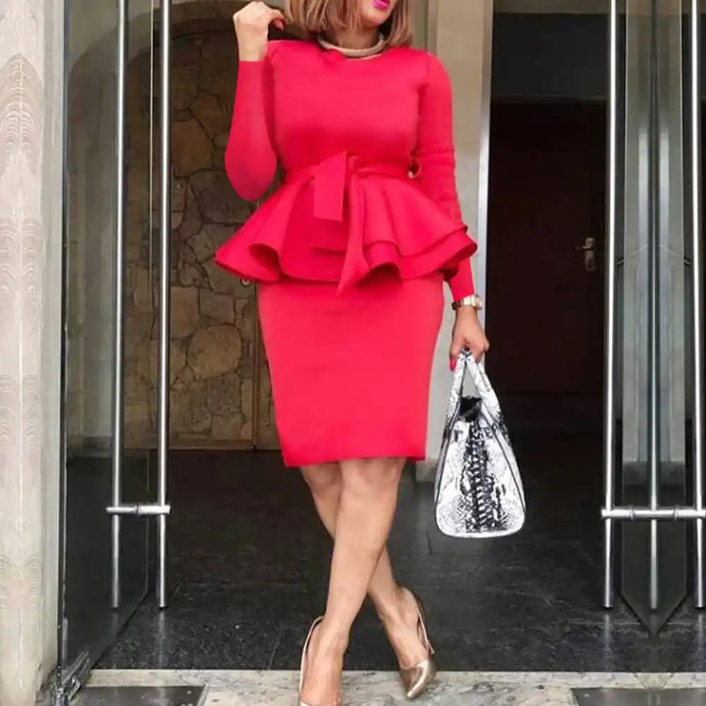 red ruffle bodycon dress