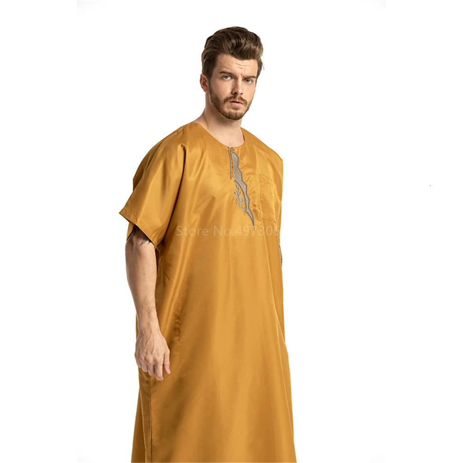 Traditional Arabic Men Islamic Clothing Jubba Thobe for Adult Dubai Kaftan Embroidery Saudi Arabia Muslim Ramadan Eid Pray Robes