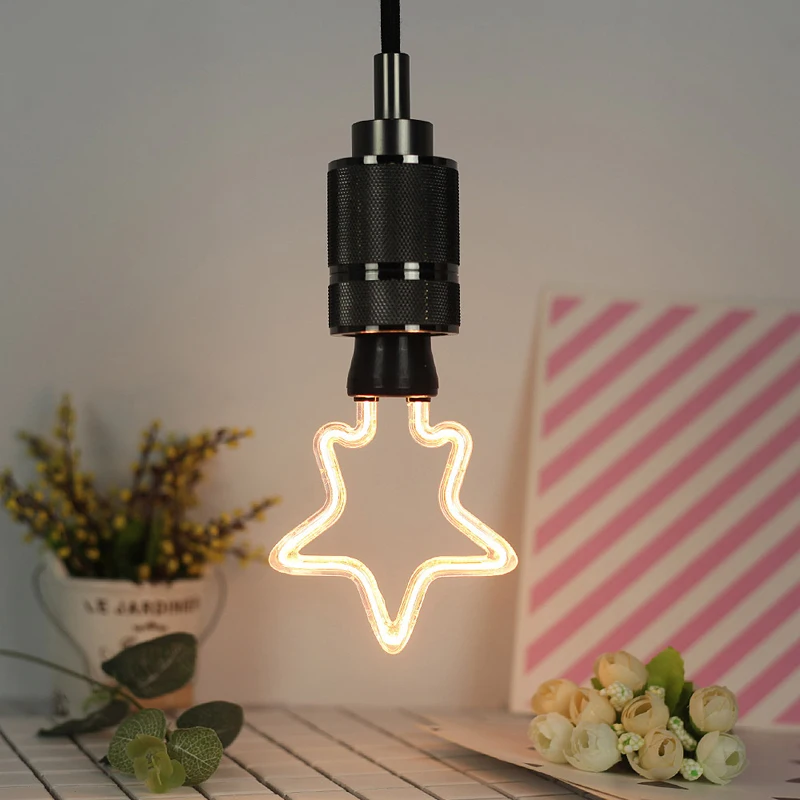 Ring LED Bulb Tubular Five-Pointed Star LED Lamp E27 220V 4W Filament Lamp Flexible Soft Filament Decoration Bulb For Bar Cafe