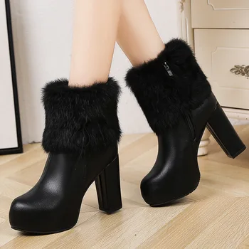 

Warm Winter Women Snow Boots New High Heel with Fur Women Casual Shoes 2019 Ladies Female Footwear Zapatos De Mujer VT432
