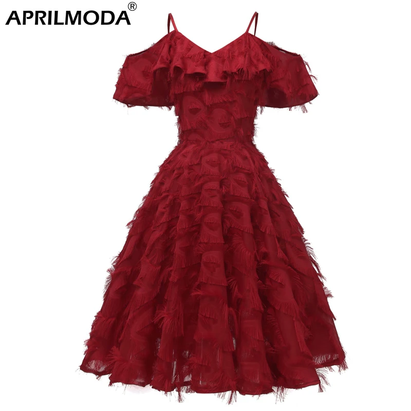

2020 Night Out Lady Allover Fringe Spaghetti Strap Ruffle Sexy Formal Dress Elegant Women Club Party Backless Swing Dresses