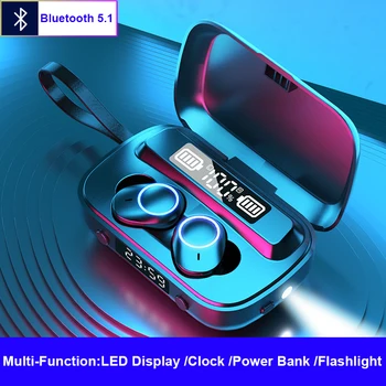 

Wireless Earphones Bluetooth 5.1 TWS Bluetooth headset LED display with clock power Bank flashlight earphone for IOS Android