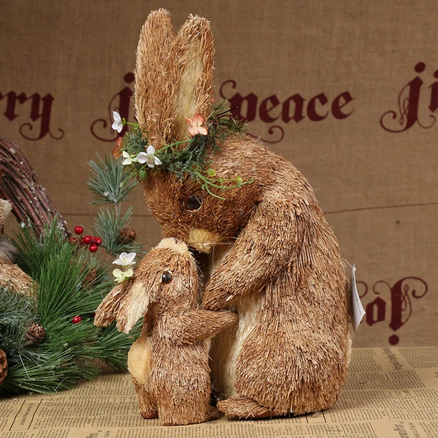 32cm Cute Easter Rabbit Props Crafts Model Home Decorative Simulation  Rabbit Ornaments Easter Straw Bunny Gift - AliExpress