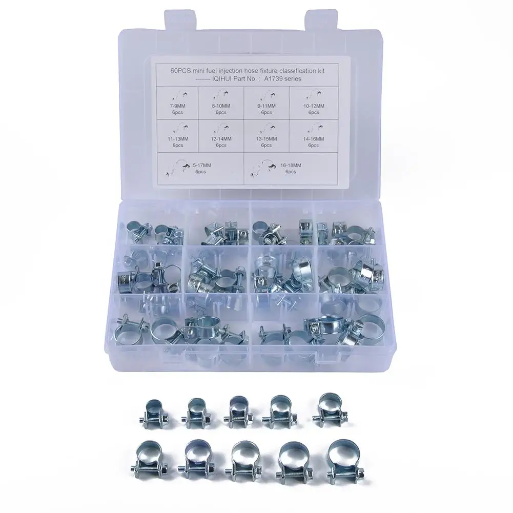 

GloryStar 60pcs/set 7-18MM 10 Sizes Strong Mini Pipe Hose Clamp for Fuel Hose Clip