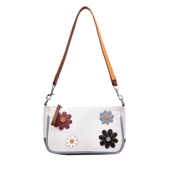 

Canvas Underarm Shoulder Bag Fashion Small Square Bag Flowers Deco Baguette Shape Bags Luxury Brand Bags For Women 2020