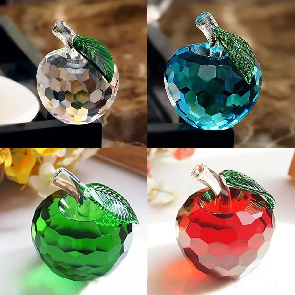 3D Laser Crystal Ball Apple Paperweight Glass Crystal Apple Figurines Gift 