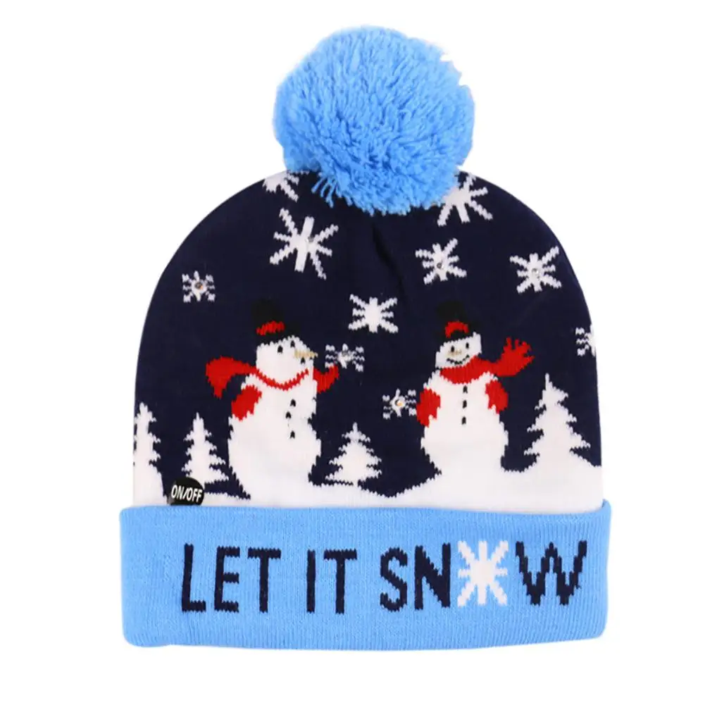 HobbyLane, Рождественская вязаная шапка, Красочный светодиодный светильник, шерстяной шар, снеговик, снежинка, лось, Рождественская елка, шапочки